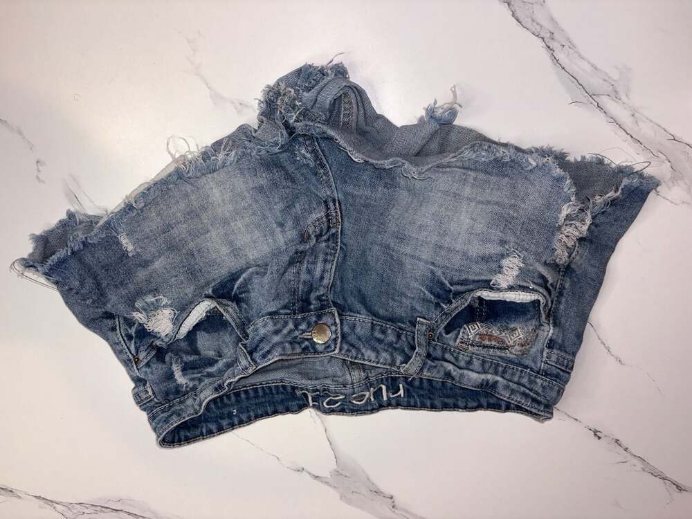 F21 Forever 21 Denim Distressed Cut-Off Shorts with Embroidered Pockets